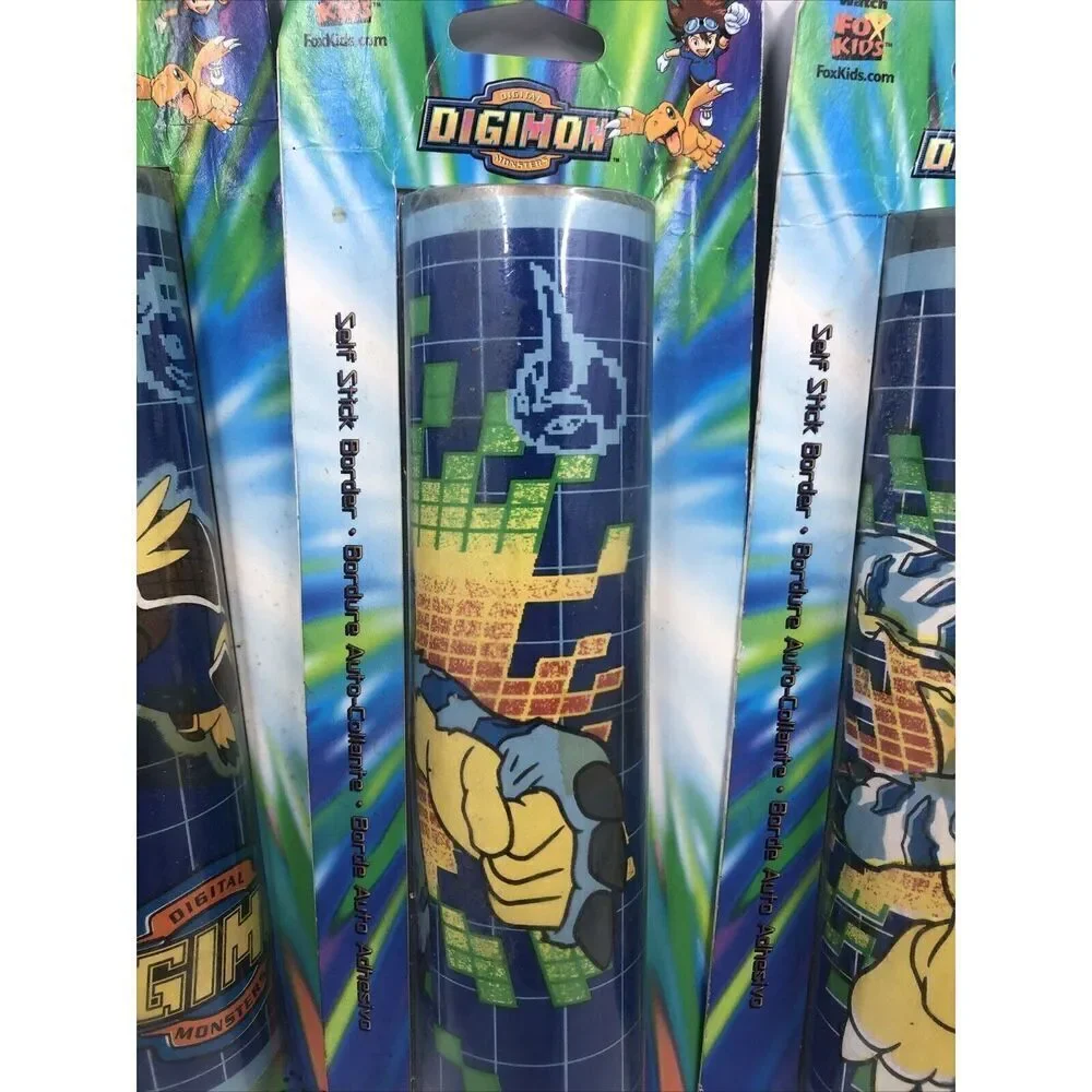 3 Digimon Digital Monsters Self Stick Wall Paper Border 8.4sq.ft 5ydx6.75in VTG.